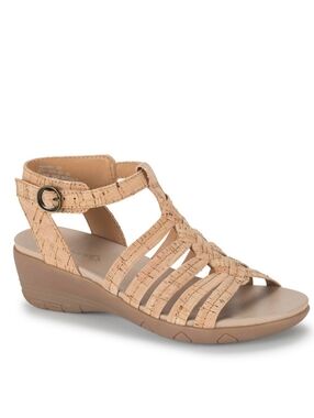 BareTraps Woven T-Strap Wedge Sandals in Tan